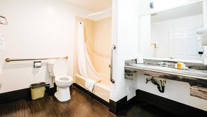 Une salle de bain avec des toilettes, une douche et un lavabo.