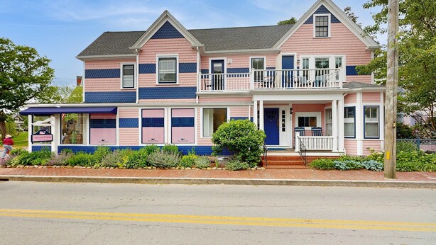 A two-story house with a balcony, a front porch, and a small front yard. - Walk to Ferry & Beach from Central Oak Bluffs (Oak Bluffs)