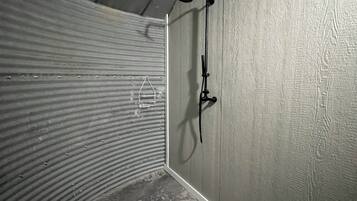 Shower, towels, toilet paper