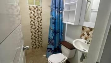 Quadruple Room | Bathroom | Shower, towels, toilet paper