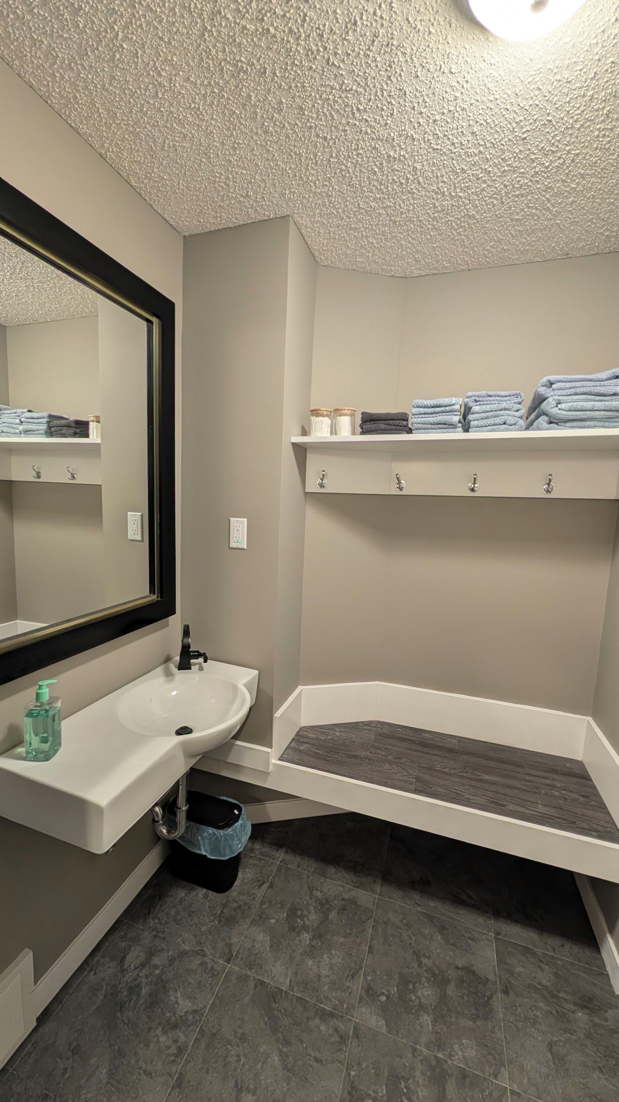 Shower, towels, soap, shampoo