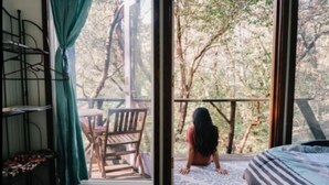 A room with a large window, a bed, a chair, and a small table. - Kindred Spirits Horse Farm (Williams)