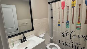 Hair dryer, towels, toilet paper