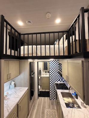 Private kitchen - Sunset Landing A 1-bedroom recreational vehicle tiny home with AC in Springtown (Springtown)