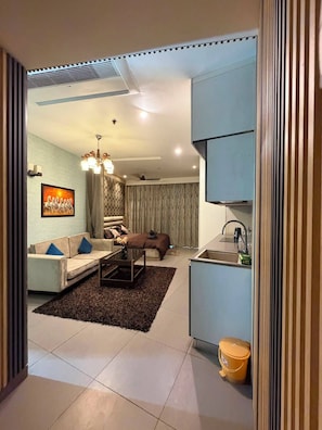 Deluxe Studio, Balcony, City View | Living area - The Spira Skyline Stay (Noida)