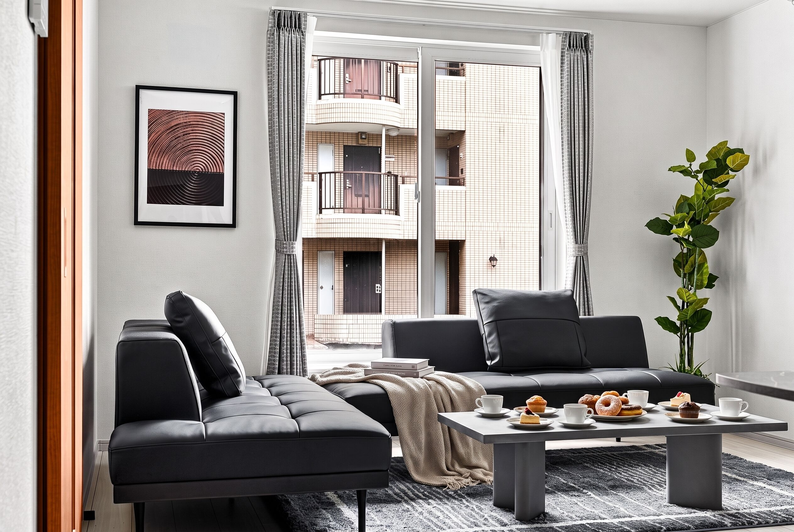 Apartment | Living area | 50-inch flat-screen TV with digital channels