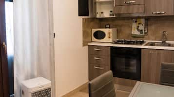 Fridge, microwave, electric kettle, toaster