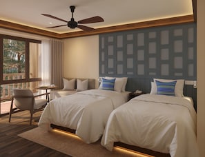 Habitación superior con 1 cama matrimonial o 2 individuales, vista al jardín | Wifi gratis 