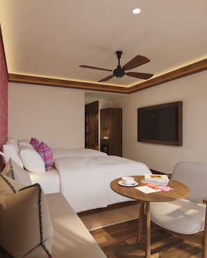 Habitación superior con 1 cama matrimonial o 2 individuales, vista al jardín | Wifi gratis 