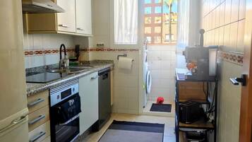 Frigorífico, microondas, horno y placa de cocina