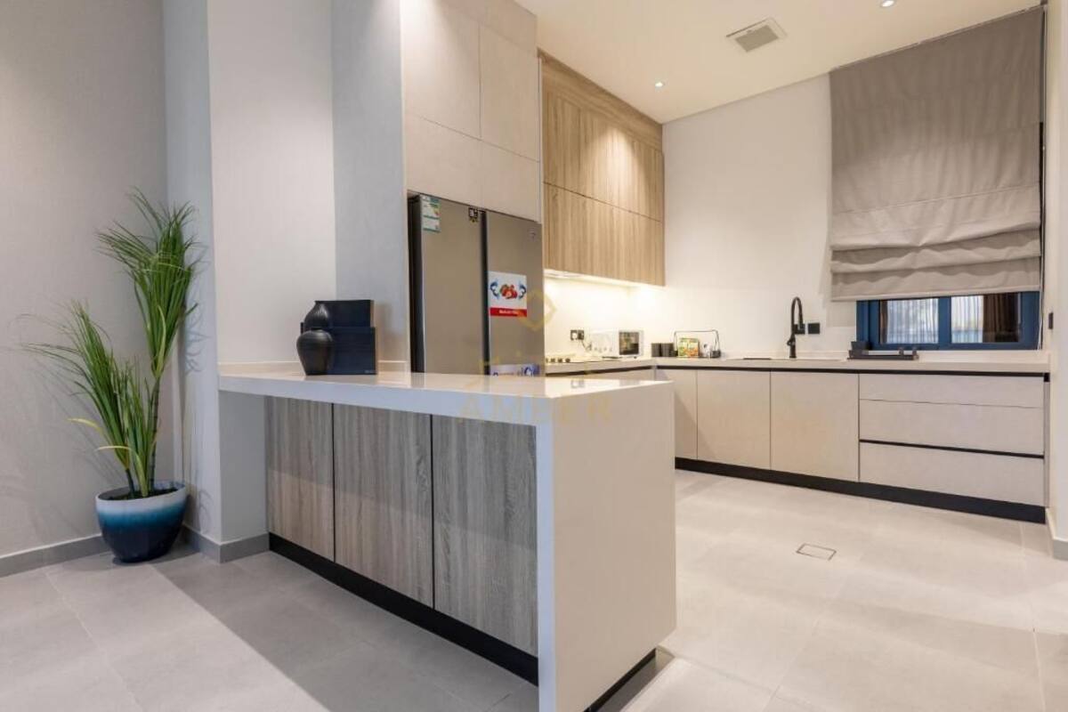 Elite Apartment | Private kitchen | Fridge, microwave, oven, stovetop