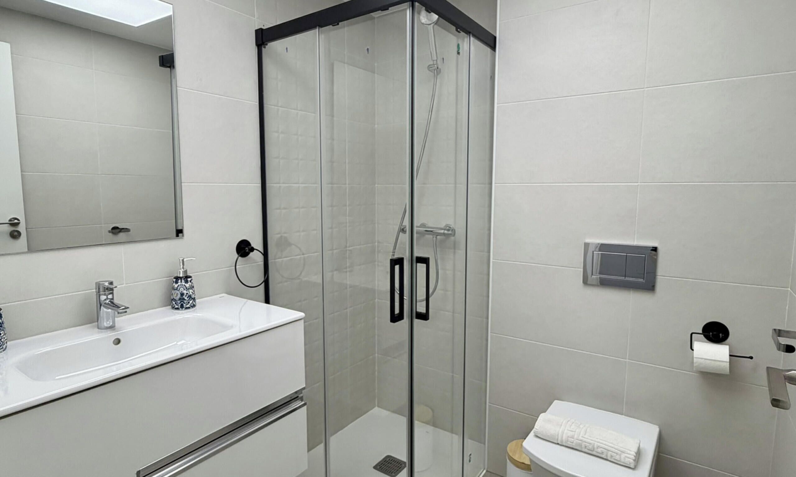 Ducha, secador de pelo y toallas