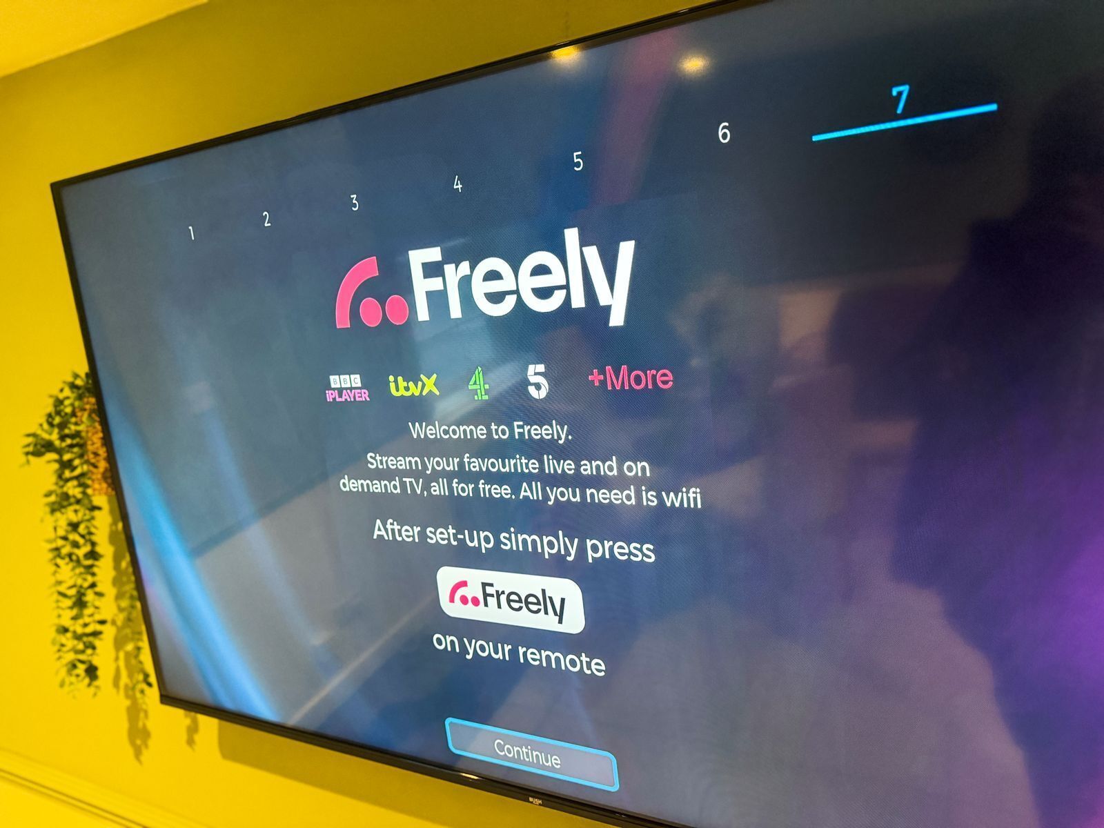 A screen with the Freely logo and text indicating it is a streaming service.