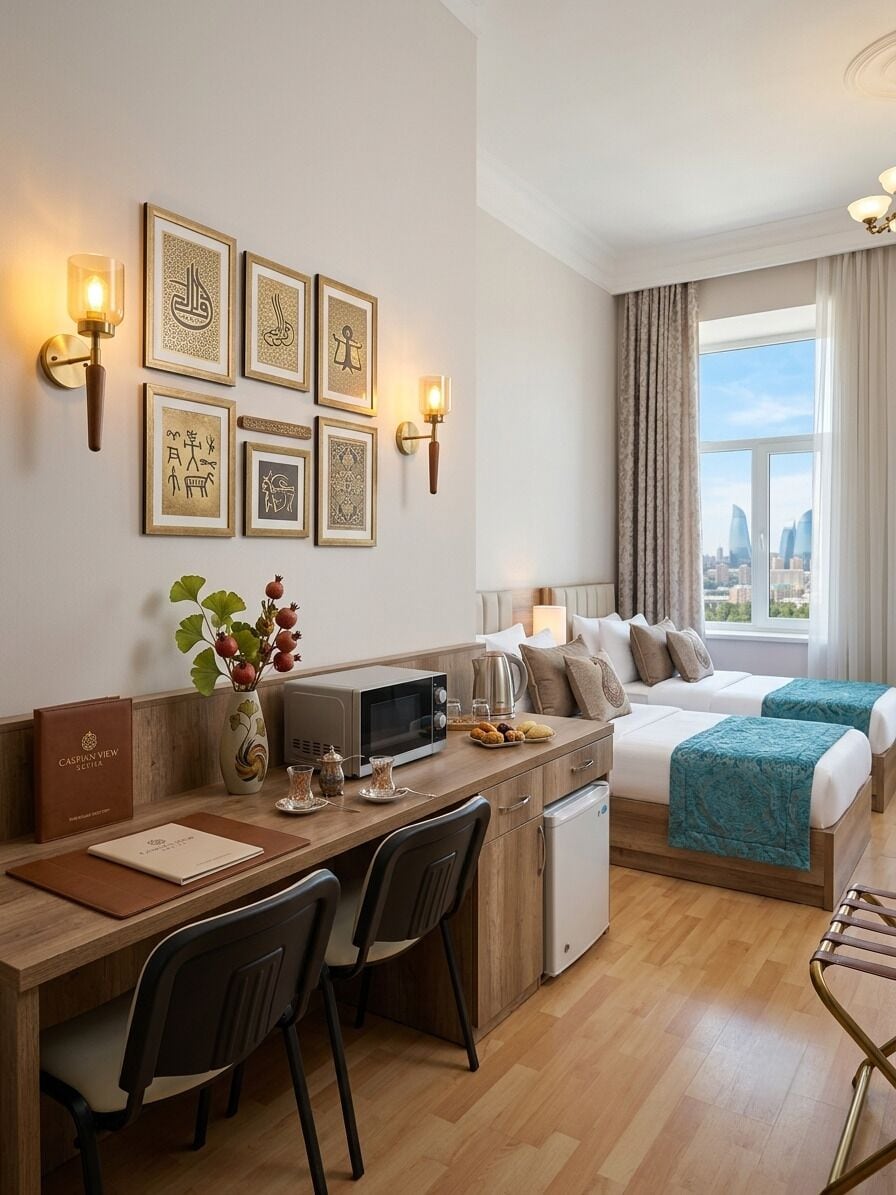 Deluxe-Doppel- oder -Zweibettzimmer, Balkon, Stadtblick | Zimmersafe, Schreibtisch, laptopgeeigneter Arbeitsplatz