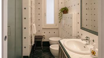Double Room | Bathroom | Shower, hair dryer, towels, soap