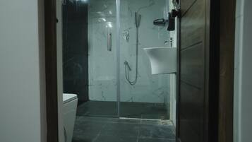 Ducha, secador de pelo, toallas, papel higiénico