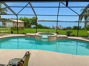 Outdoor pool - Peaceful Lakefront Family Retreat with Pool, Private Dock & Scenic Lake Views (Polk City)
