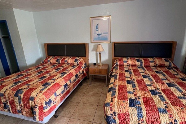 Standard Room, 2 Double Beds, Smoking | Desk, laptop workspace, bed sheets