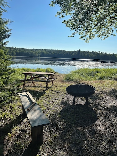 Cozy cabin on quiet lake w/charming woodstove. Kayak and SUP on the quiet cove.
