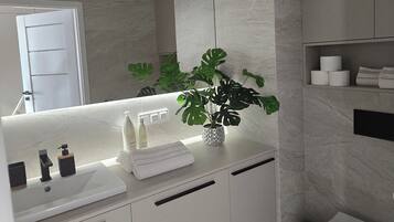 Dusche, Haartrockner, Handtücher