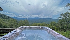 A hot tub with a view of mountains and forest. - On Top of the World- Amazing Views (Bryson City)