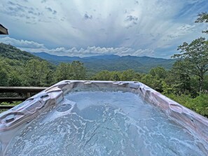 A hot tub with a view of mountains and forest. - On Top of the World- Amazing Views (Bryson City)