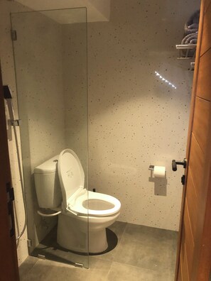 Haartrockner, Bidet, Handtücher, Seife