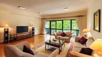 Penthouse, Terrasse, Stadtblick | Wohnbereich | 48-Zoll-Fernseher mit Kabelempfang