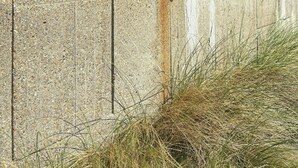 A building corner with a window, wooden siding, and a concrete wall. - Architect-designed holiday home close to the beach (Løkken)