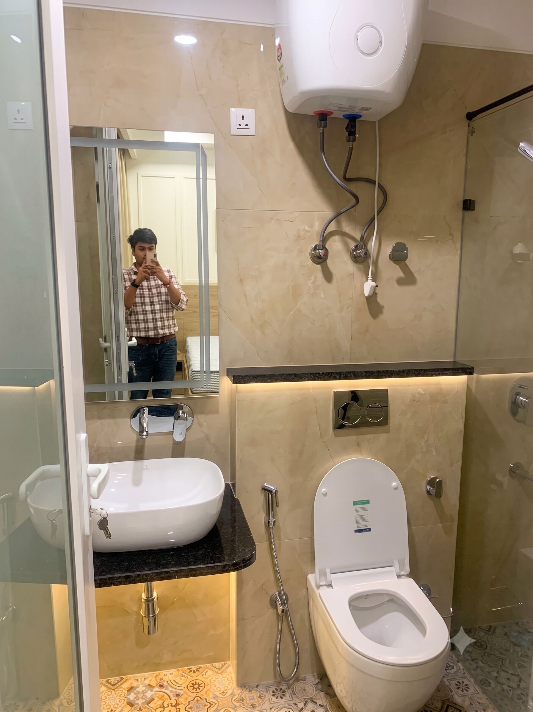 Shower, free toiletries, hair dryer, slippers