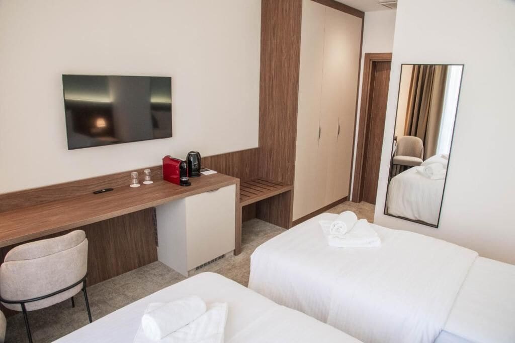 In-room safe, desk, laptop workspace, soundproofing