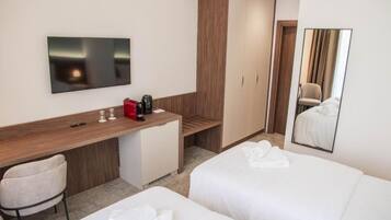 In-room safe, desk, laptop workspace, soundproofing