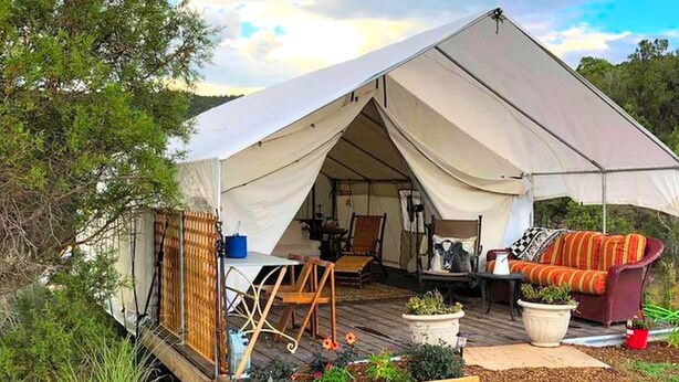 Terrace/patio - Pet-Friendly and Gorgeous Safari Tent for a Glamping Getaway near White River National Forest, Colorado (Carbondale)
