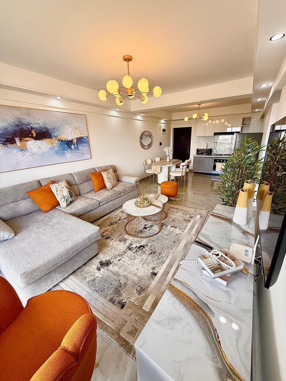 Family Apartment, Balcony | Living area | 32-inch Smart TV with digital channels