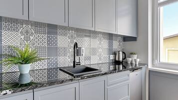 Apartament estàndard, no fumadors, bany privat | Cuina privada | Cafetera i tetera, bullidora elèctrica, trona i congelador