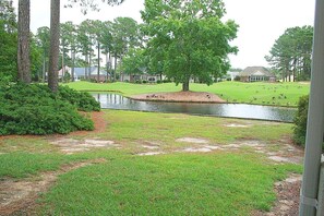 A residential area with a pond, grassy lawns, and houses in the background. - 501m 1 Bedroom Condo (Calabash)