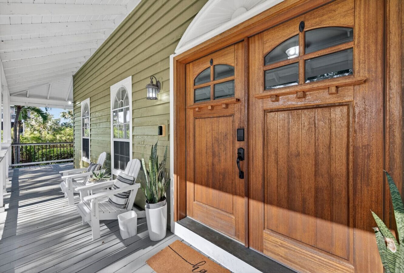 Grand wood double-door entry