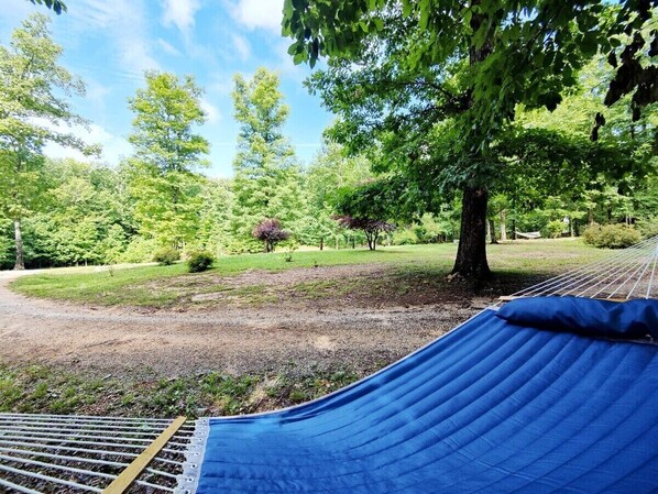 A hammock in a park with trees and a clear sky. - Terralodge (Monteagle)