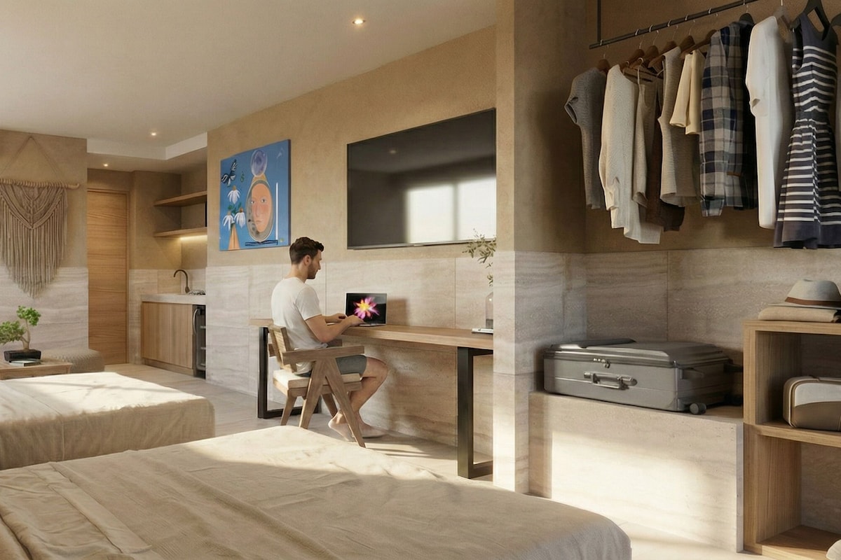 In-room safe, desk, laptop workspace, blackout curtains