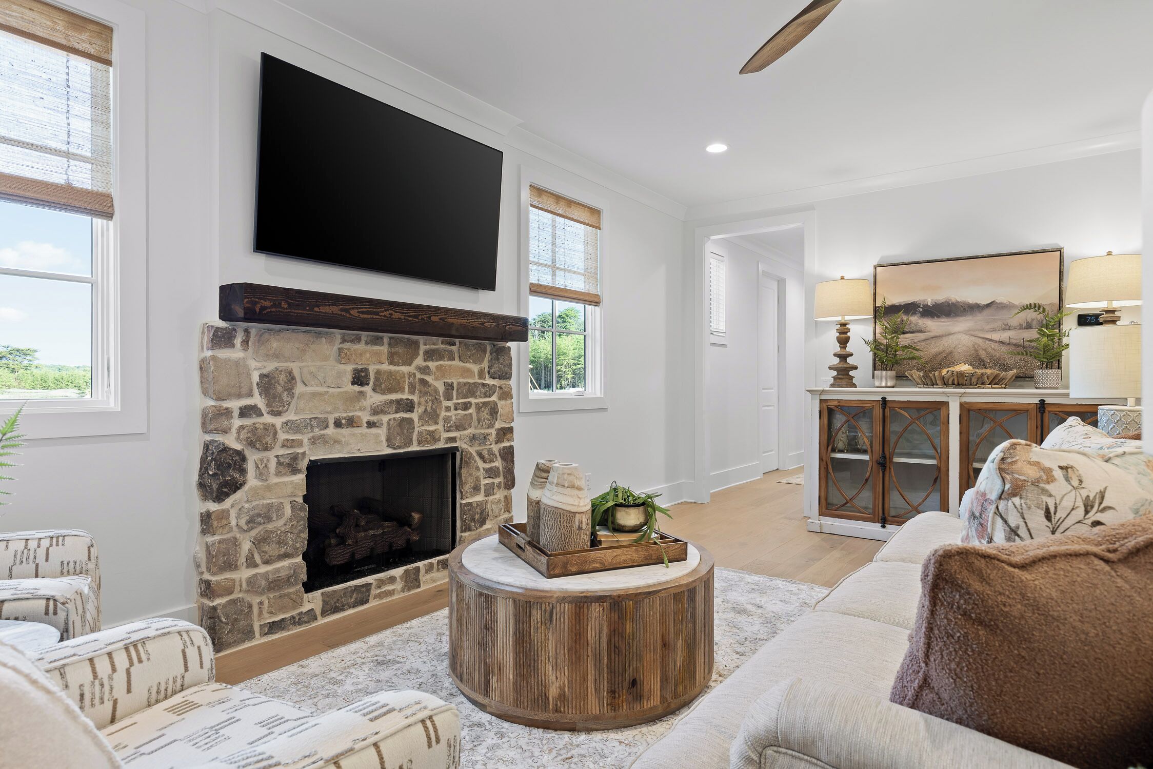 TV, fireplace