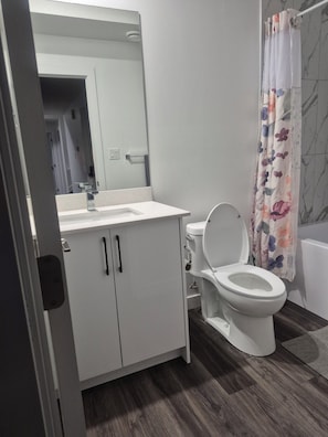 Secadora de cabello, bidet, toallas, jabón 