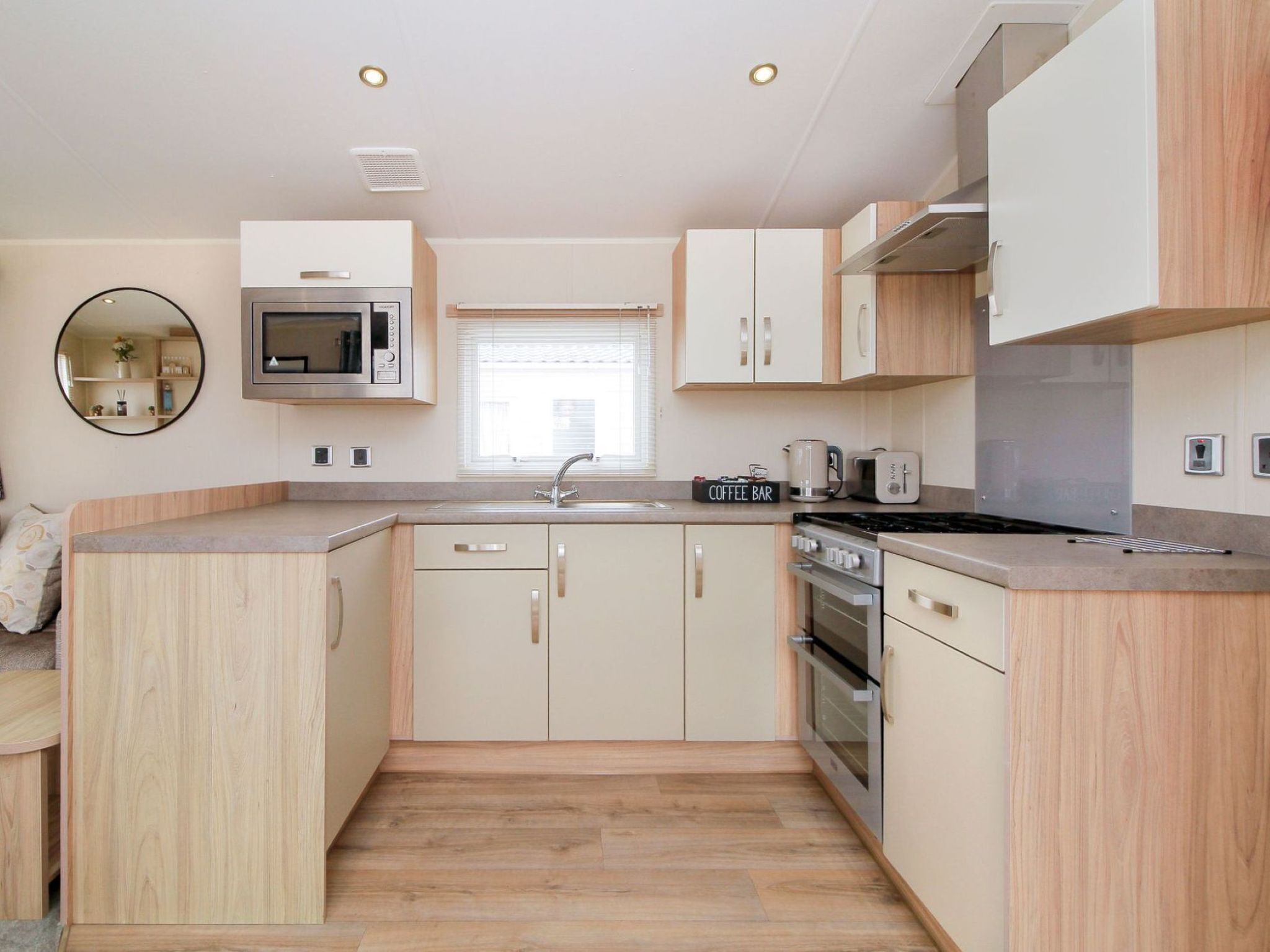 Fridge, microwave, oven, cookware/dishes/utensils