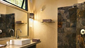 Shower, free toiletries, hair dryer, towels