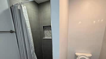 Regadera, secadora de cabello, bidet, toallas