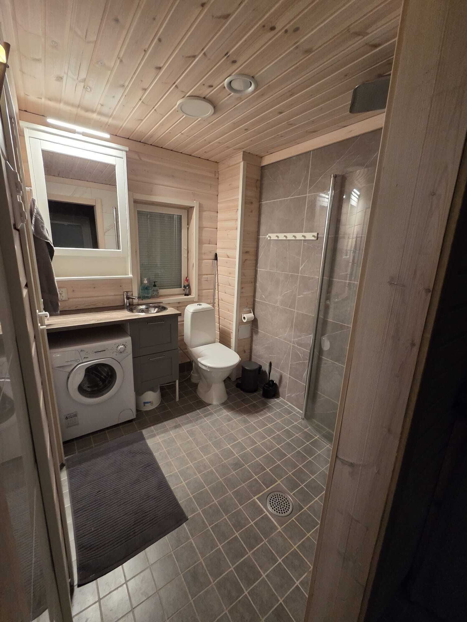 Hair dryer, bidet, towels, soap