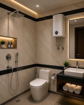 Shower, hair dryer, towels, soap - Saravana Residency  (Lakshmipuram)
