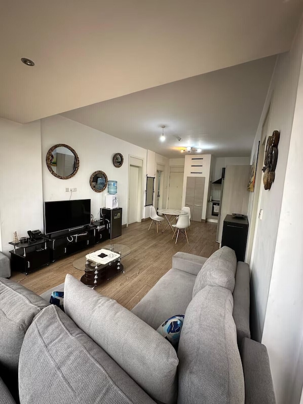 Living area - 2-bedroom apartment in adorable Nairobi with fitness room access (Nairobi)