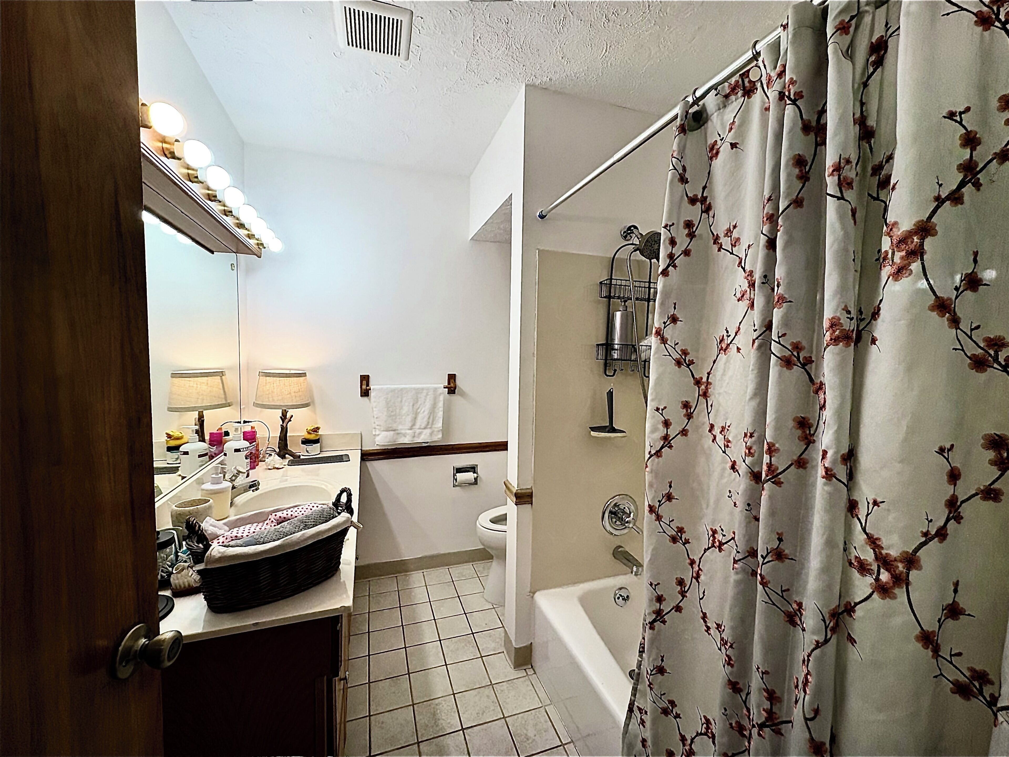 Hair towels, shower caps, cleaning supplies, and more amenities.