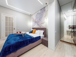 Apartment, 2 Bedrooms, Private Bathroom, Mountain View | Iron/ironing board, free WiFi - Spacious 3-room apartments (Almaty)