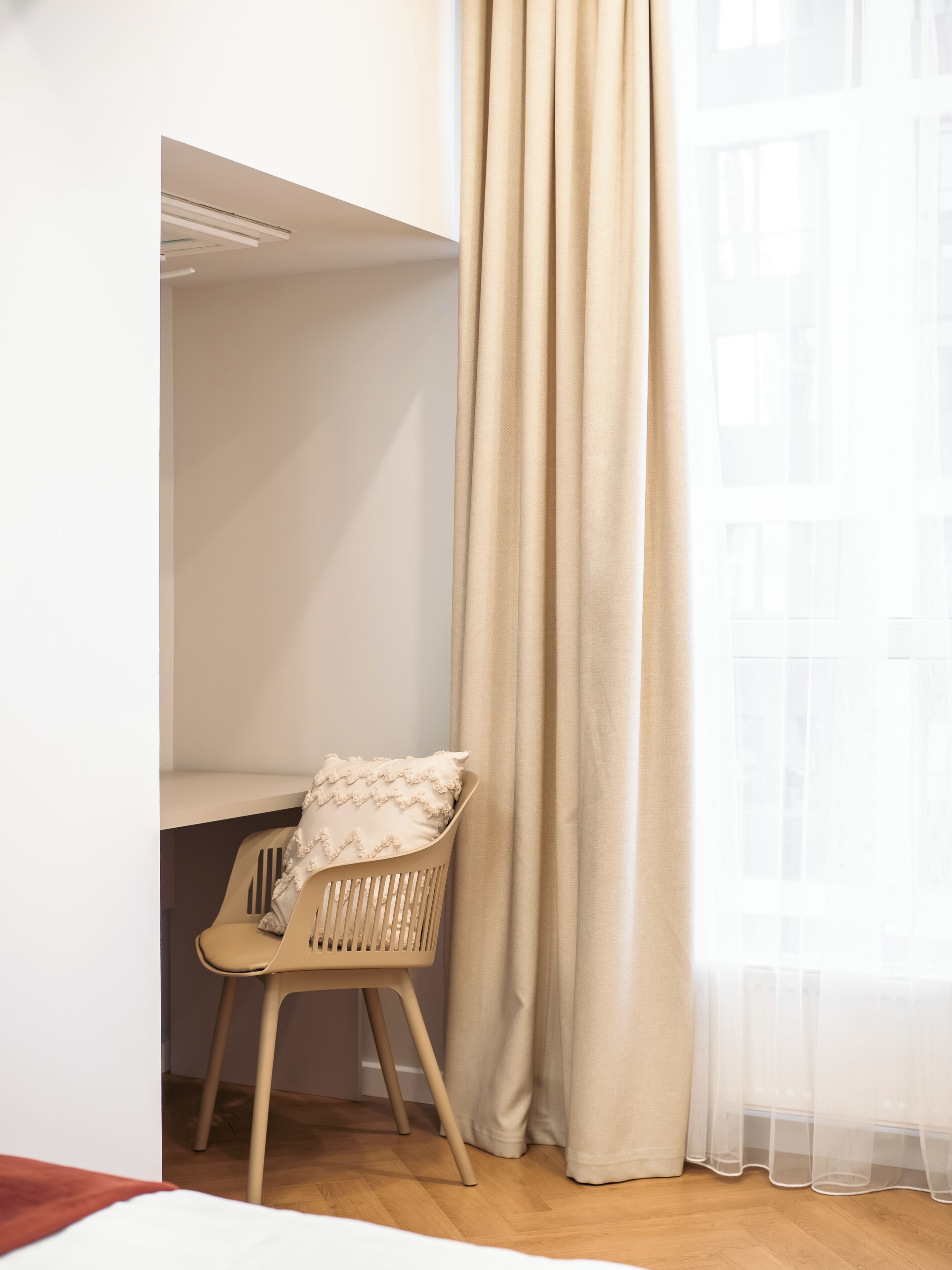 Minibar, desk, laptop workspace, iron/ironing board